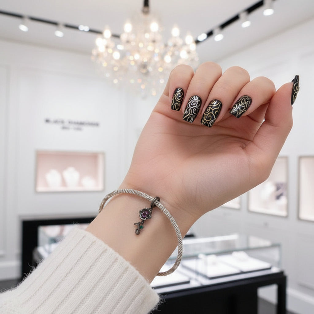 Gothic Black Moon Rose & Butterfly Charm Series