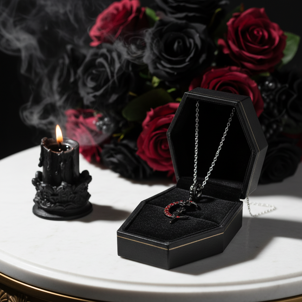 Gothic Black Moon Rose & Butterfly Charm Series