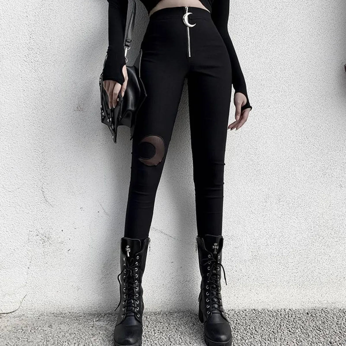 Gothic Crescent Moon Cutout Pants