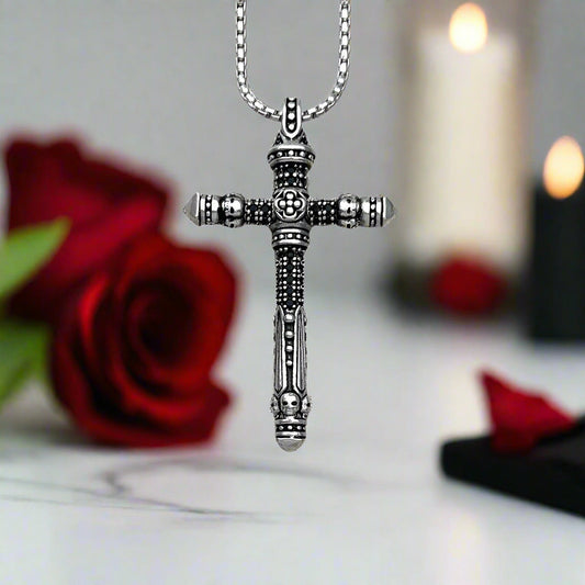 Gothic Cross Pave Diamond Option Sword Necklace