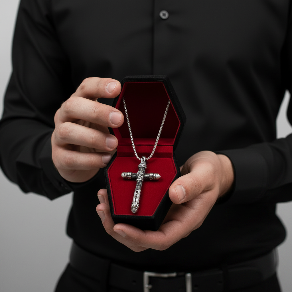 Gothic Cross Pave Diamond Option Sword Necklace