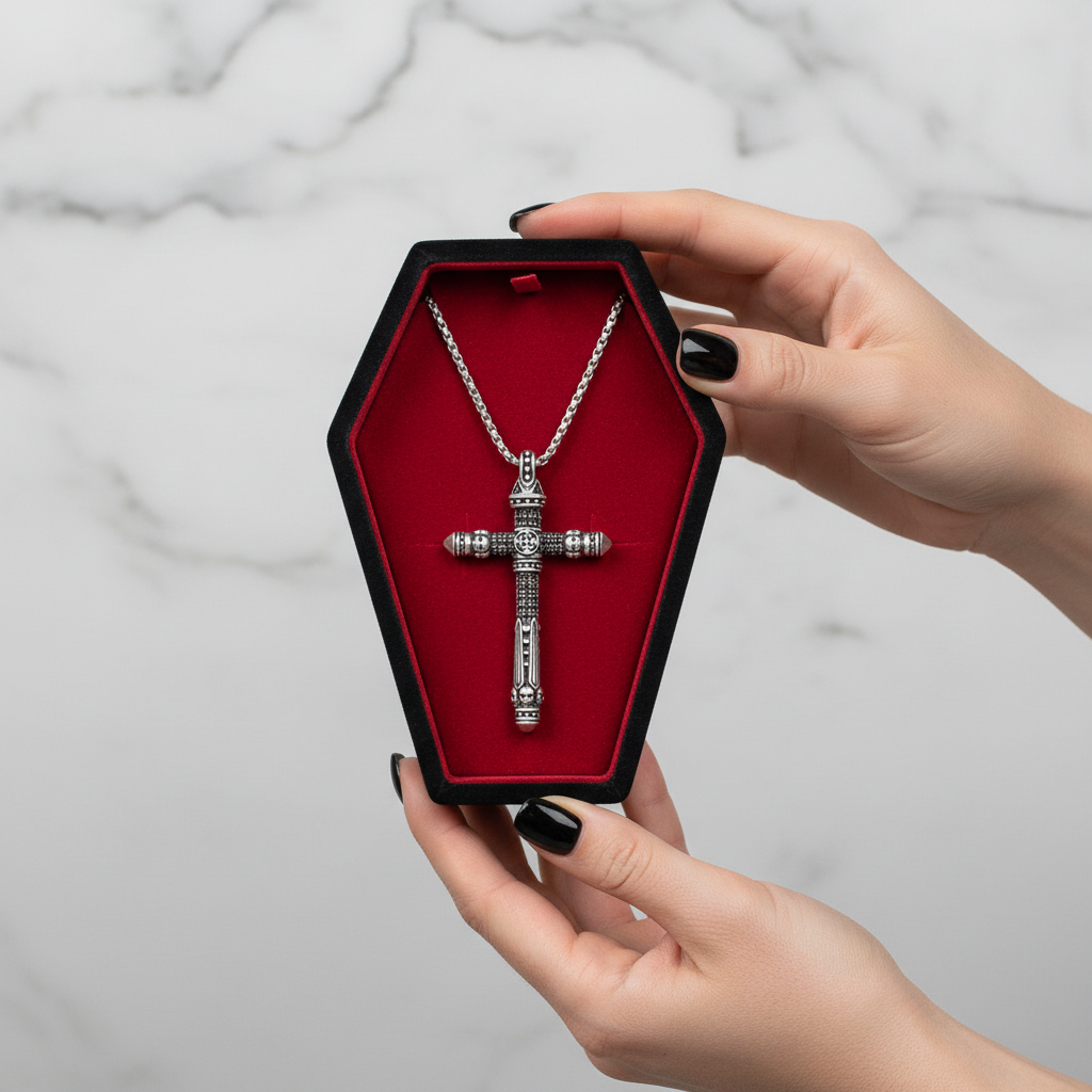 Gothic Cross Pave Diamond Option Sword Necklace