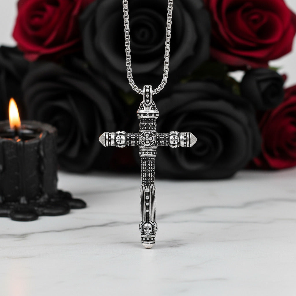 Gothic Cross Pave Diamond Option Sword Necklace