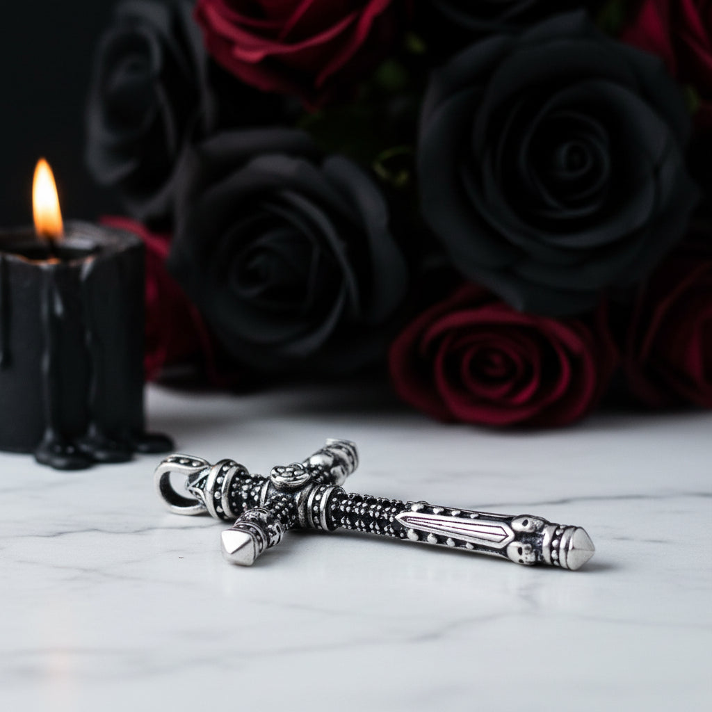 Gothic Cross with Diamond Option Sword Pendant