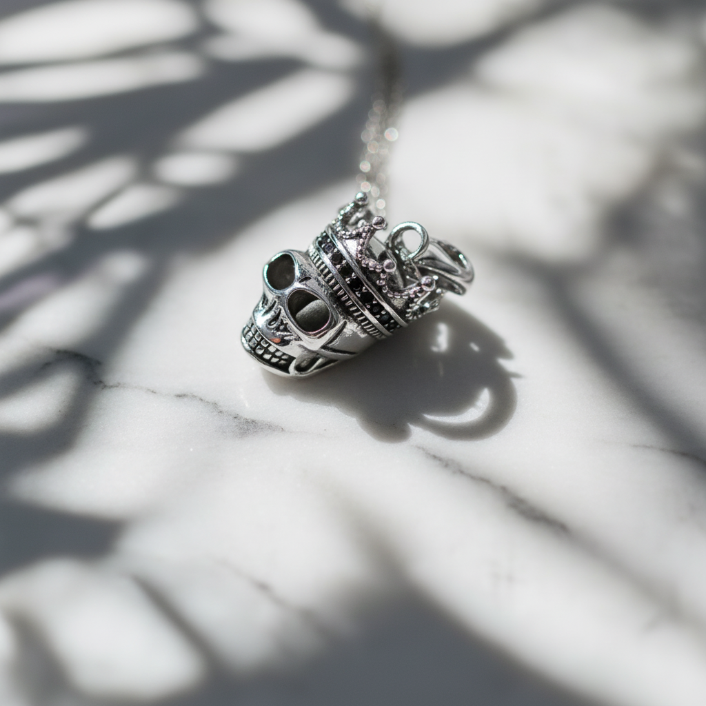 Gothic Crowned Skull King Charm Necklace