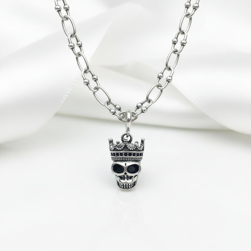 Gothic Crowned Skull King Charm Necklace
