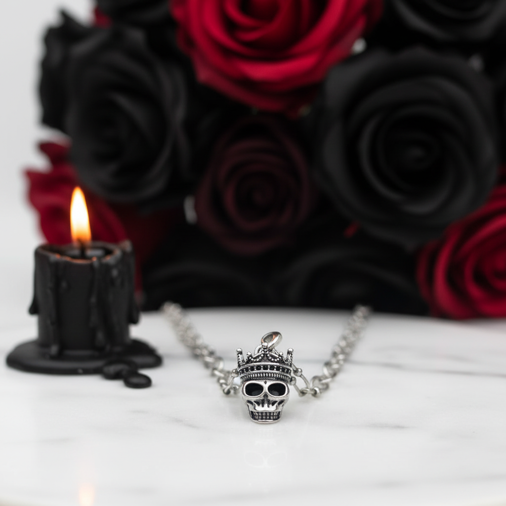 Gothic Crowned Skull King Charm Necklace