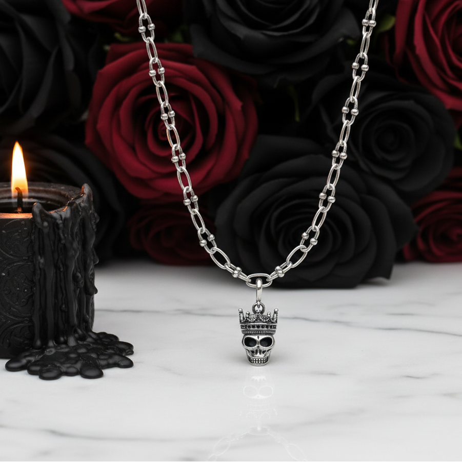 Gothic Crowned Skull King Charm Necklace