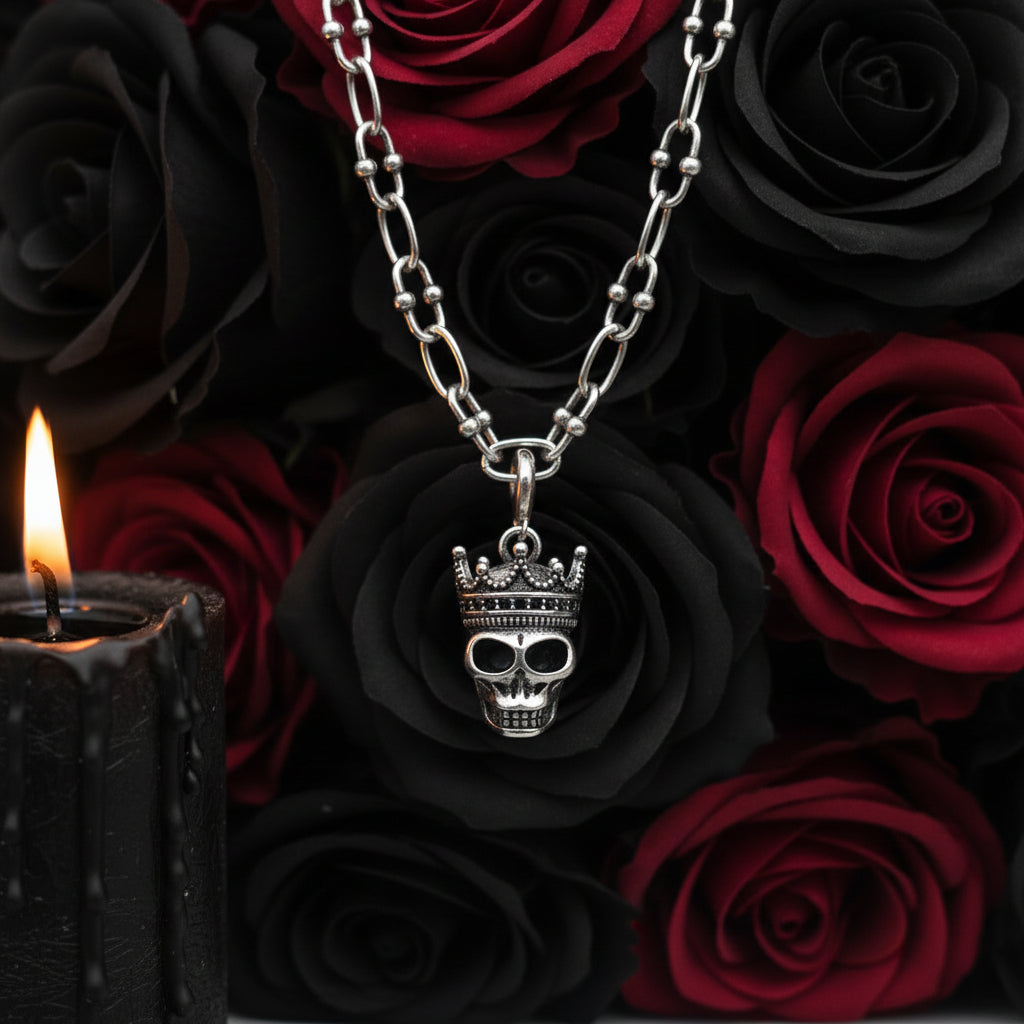Gothic Crowned Skull King Charm Necklace