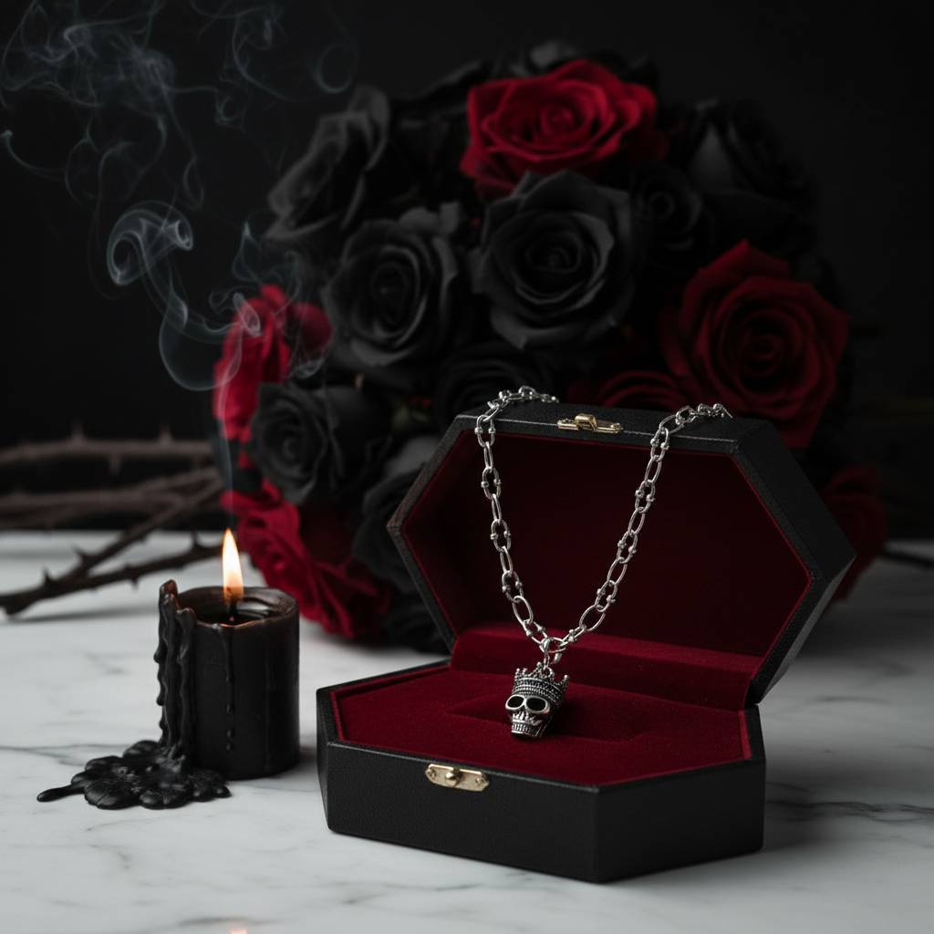 Gothic Crowned Skull King Charm Necklace