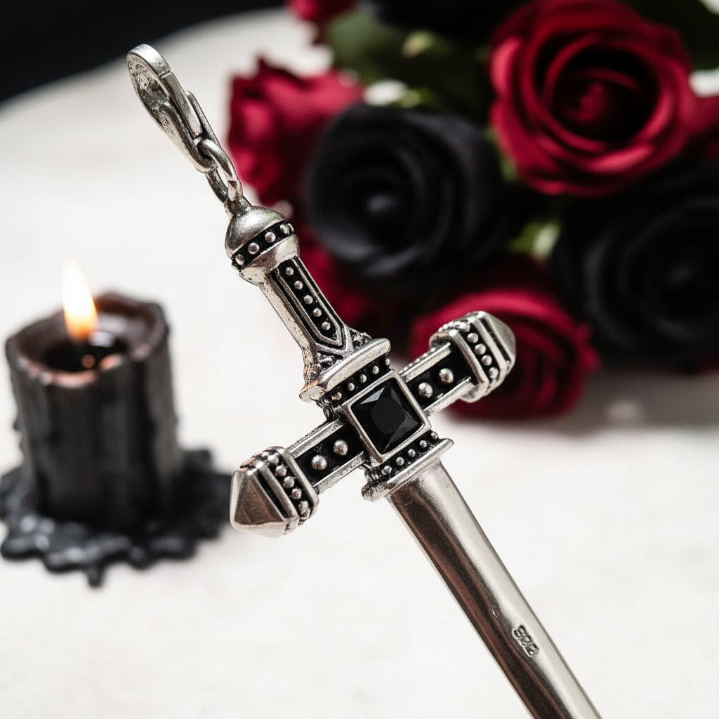 Gothic European Option Sword & Knight Skull with Crown Pendants