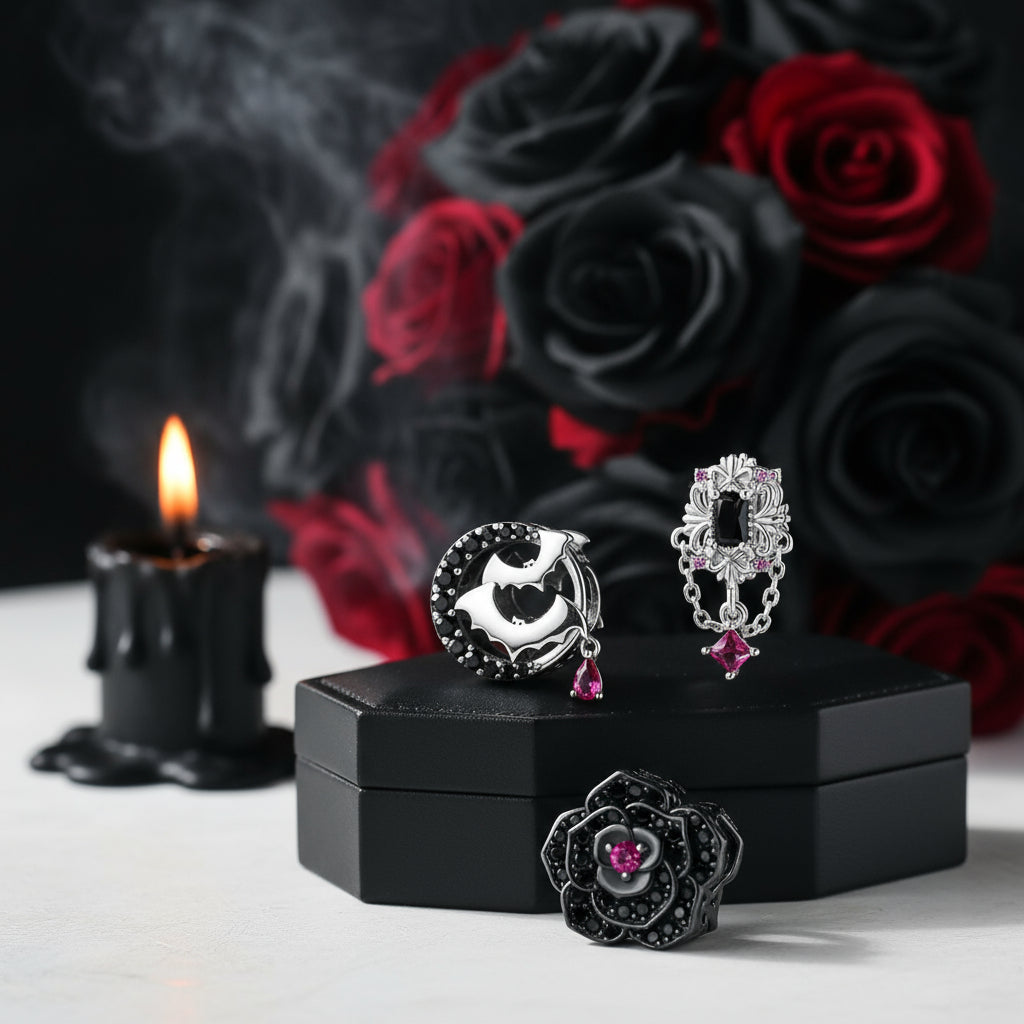 Gothic Flower Moon Bat & Vintage Option Hanging Beads