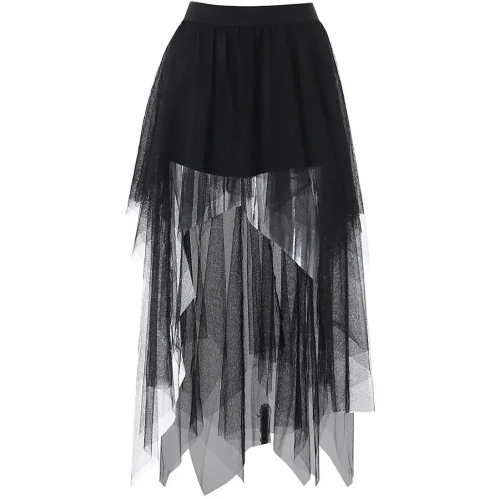 Gothic Harajuku Irregular Tulle Skirt – Y2K High Waist Layered Skirt