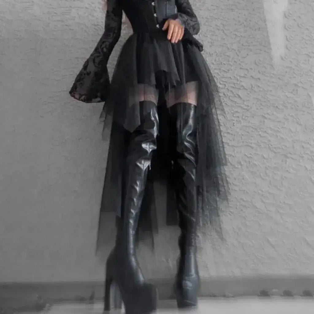 Gothic Harajuku Irregular Tulle Skirt – Y2K High Waist Layered Skirt