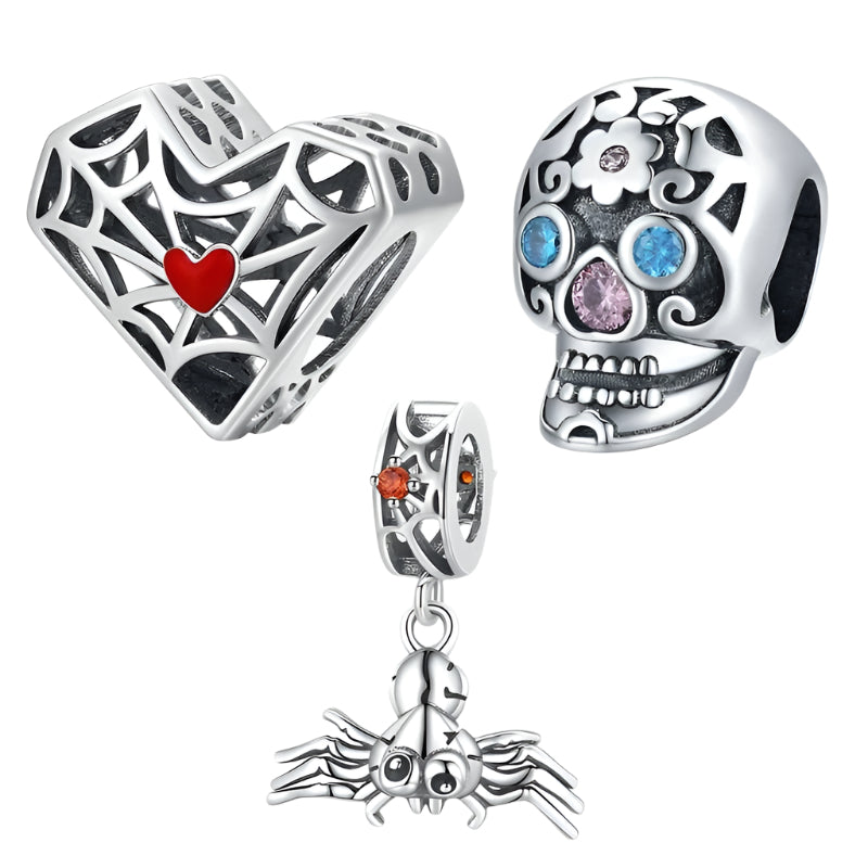 Gothic Hollow Skull and Cobweb Charms