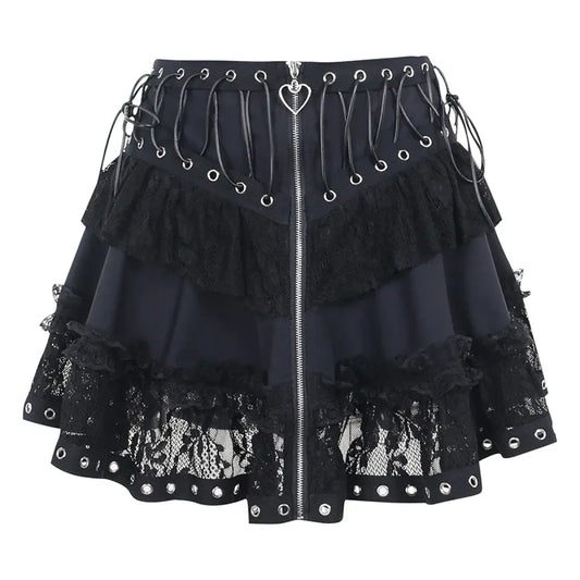 Punk Vintage High-Waist Skirt – Kawaii Harajuku Gothic Mini