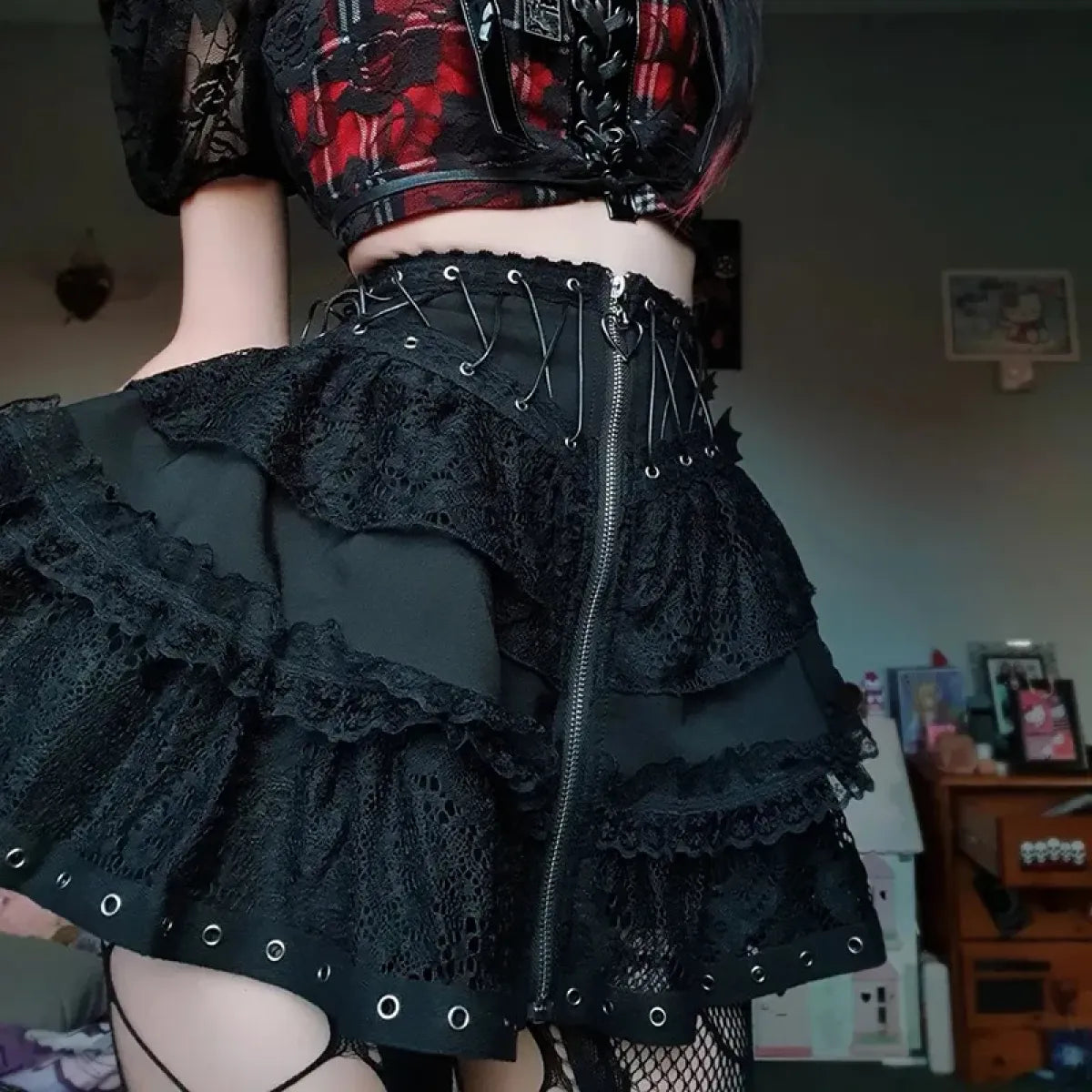 Punk Vintage High-Waist Skirt – Kawaii Harajuku Gothic Mini