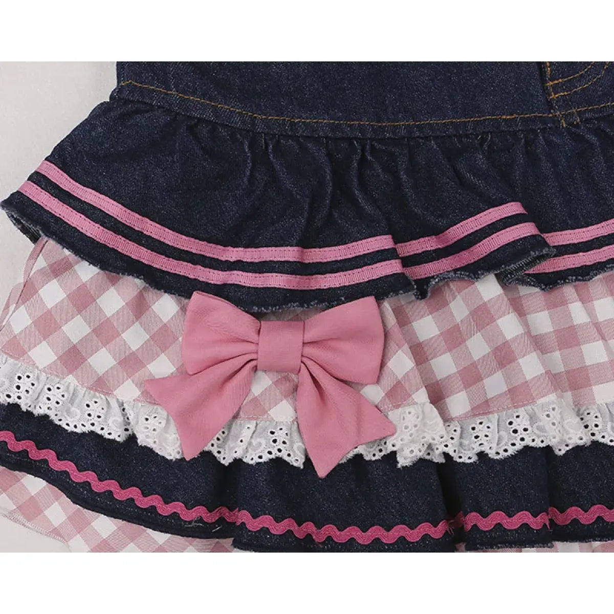 Sweet Mini Denim Skirt - Gothic Lace Plaid Hearts Ruffled Skirt
