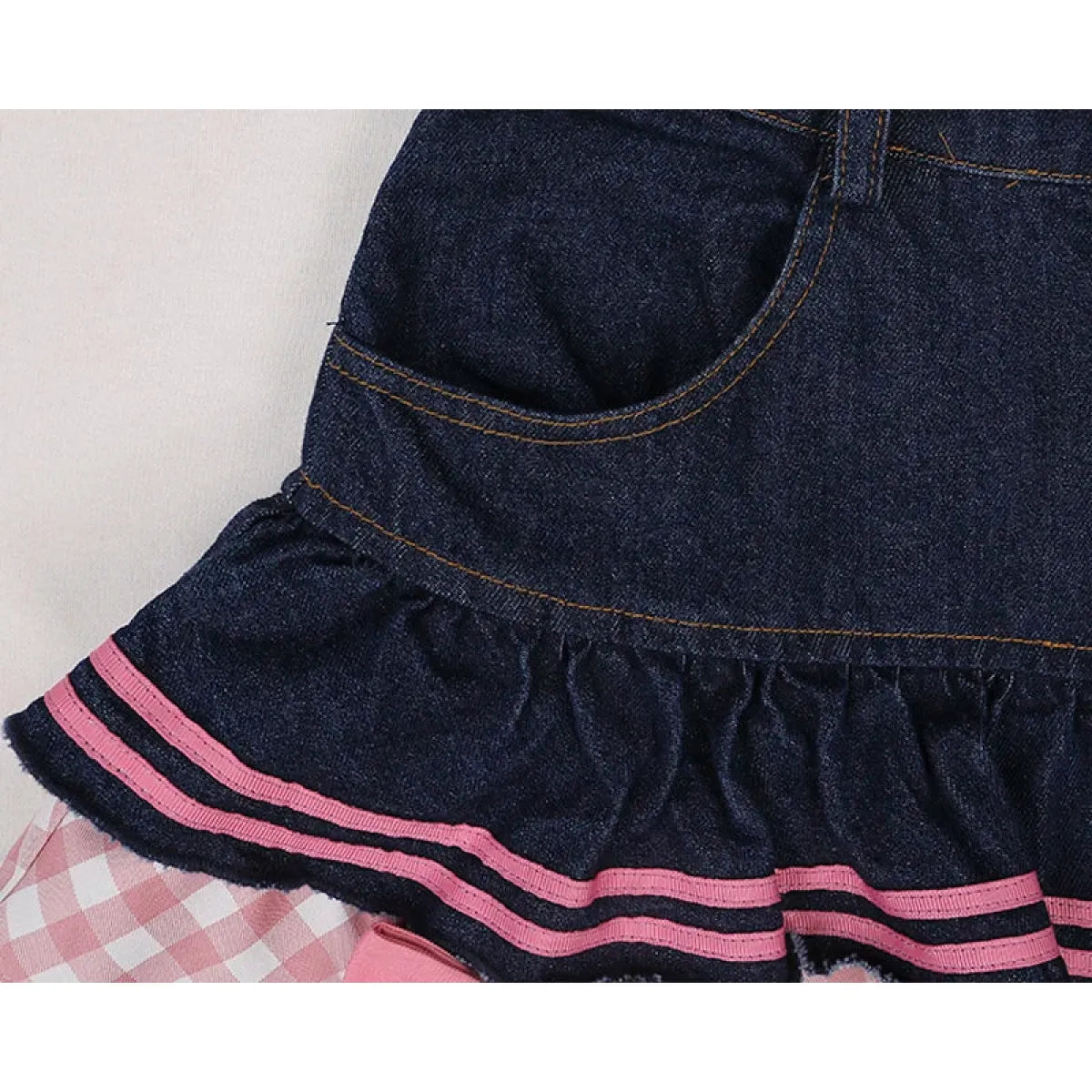 Sweet Mini Denim Skirt - Gothic Lace Plaid Hearts Ruffled Skirt