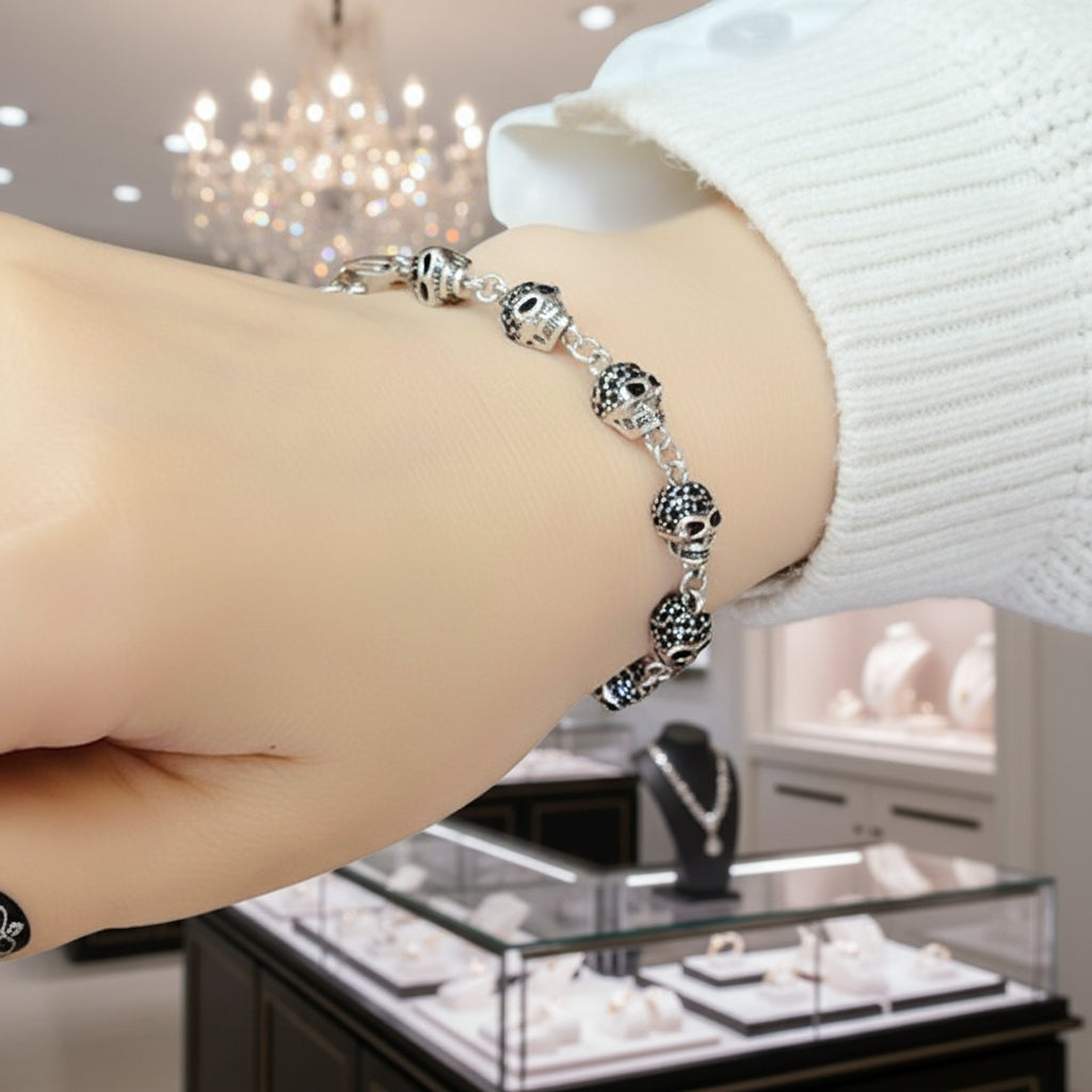 Gothic Skull Pave Link Chain Bracelet