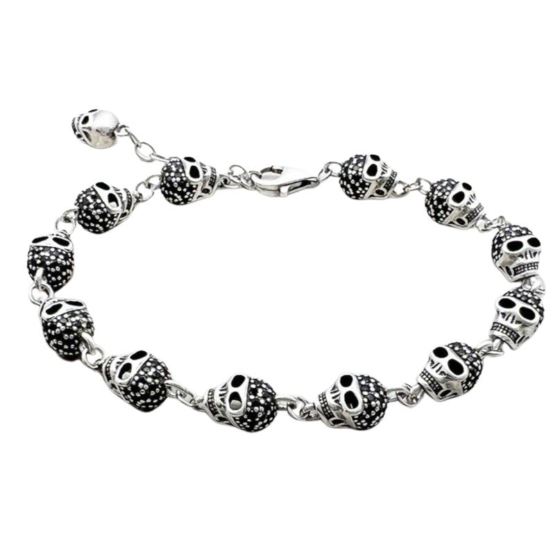 Gothic Skull Pave Link Chain Bracelet