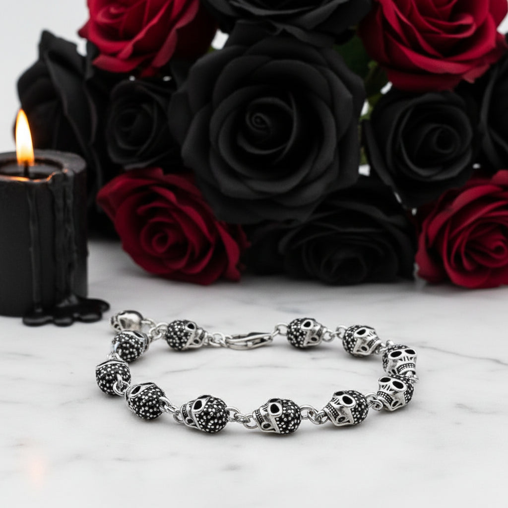 Gothic Skull Pave Link Chain Bracelet