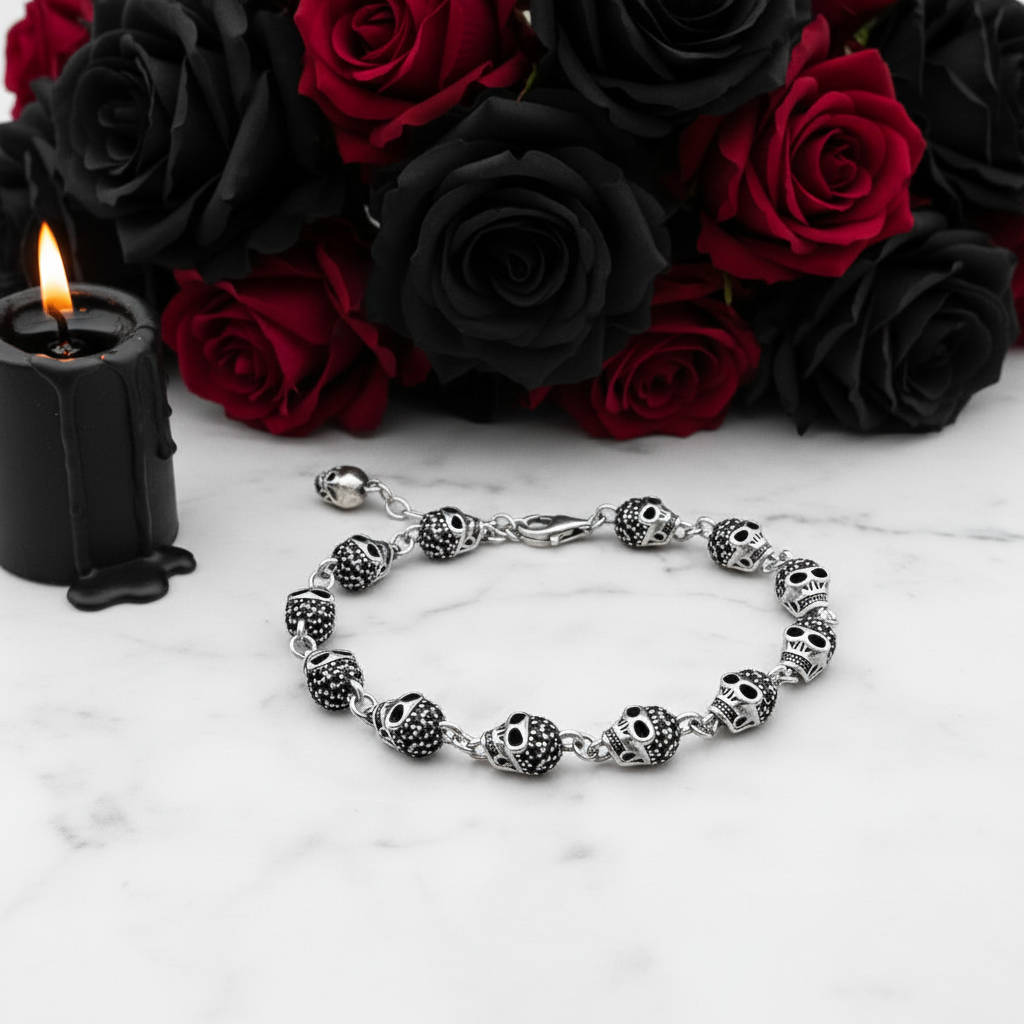 Gothic Skull Pave Link Chain Bracelet