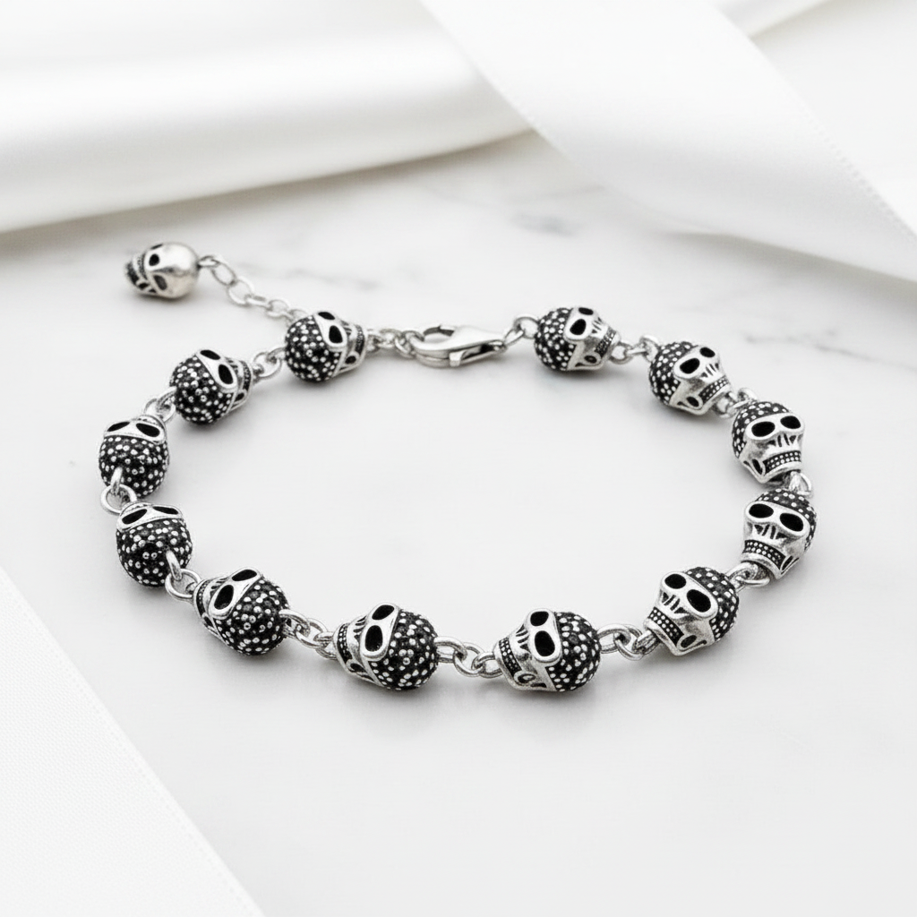 Gothic Skull Pave Link Chain Bracelet