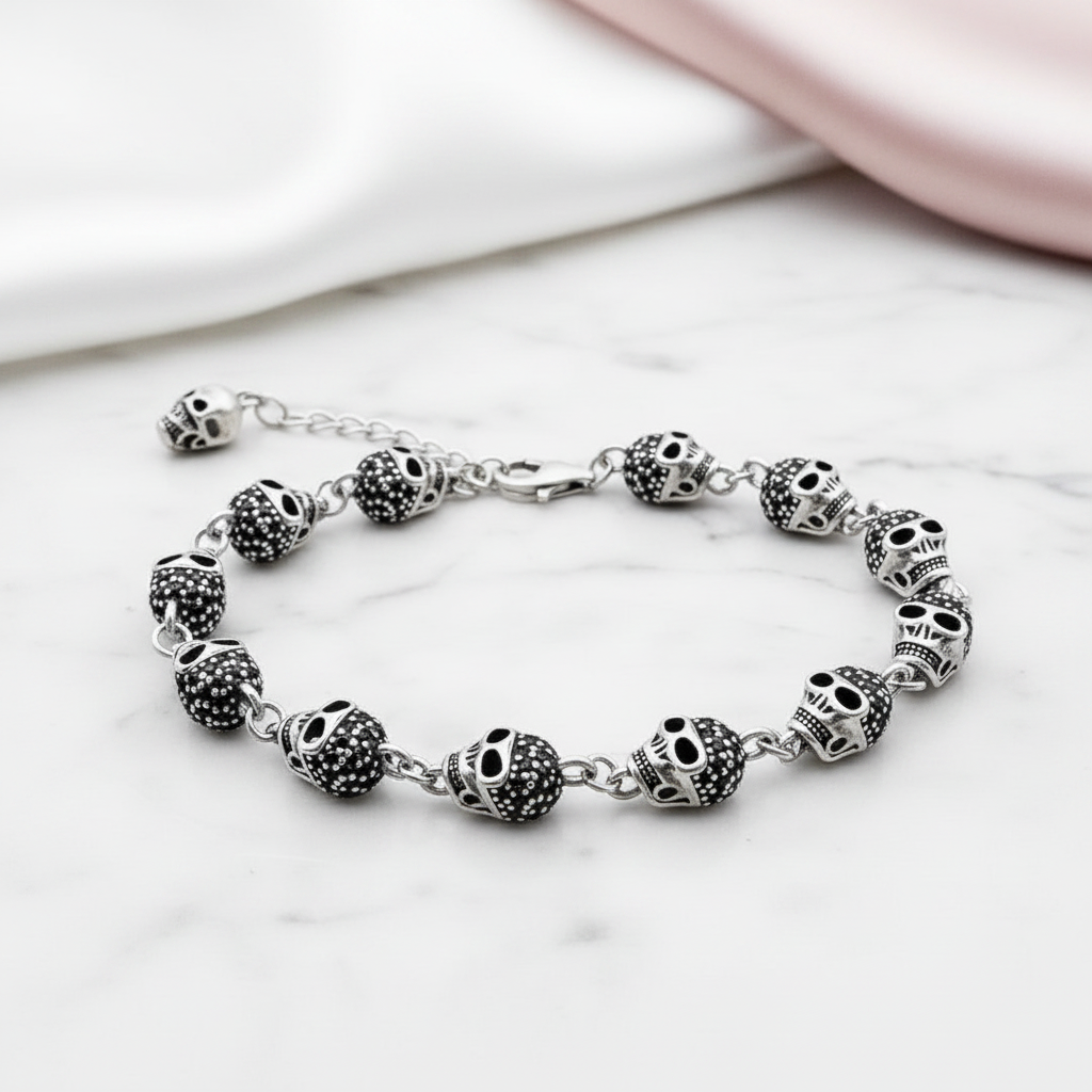 Gothic Skull Pave Link Chain Bracelet
