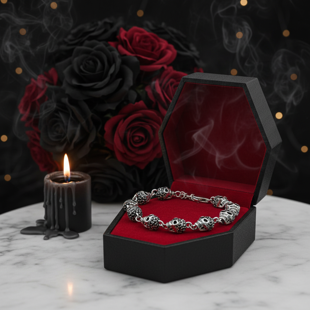 Gothic Skull Pave Link Chain Bracelet