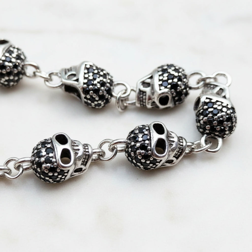 Gothic Skull Pave Link Chain Bracelet