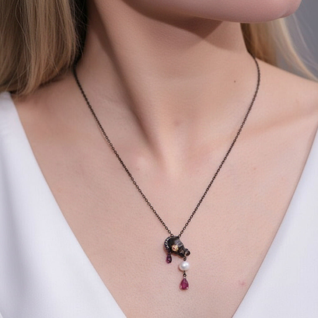 Gothic Skull with Freshwater Pearl Necklace