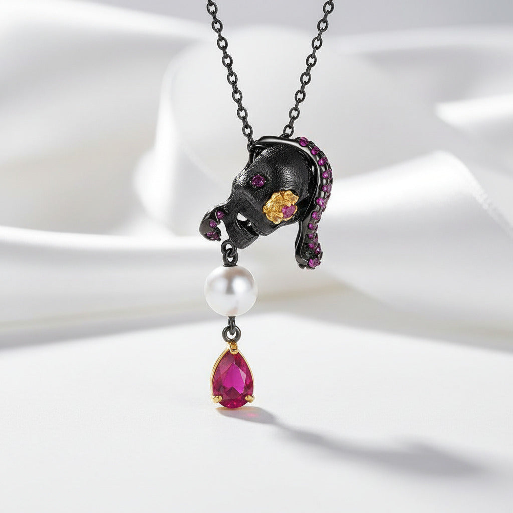 Gothic Skull with Freshwater Pearl Necklace