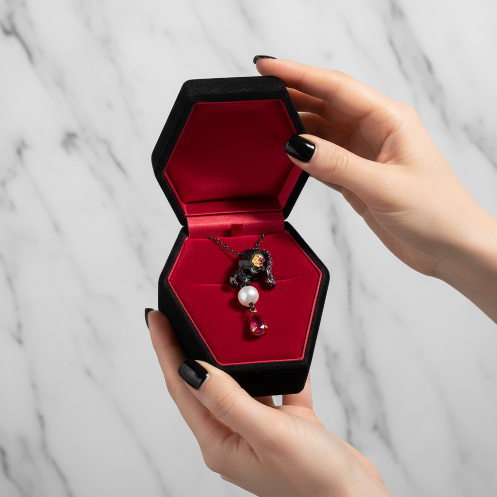 Gothic Skull with Freshwater Pearl Necklace