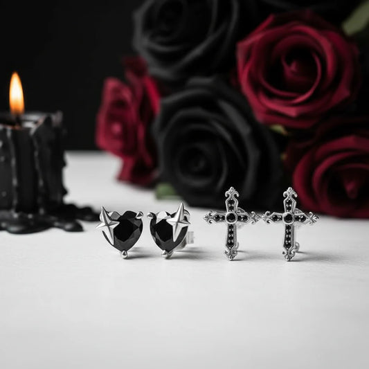Gothic Stud Earrings with Black Diamond Option
