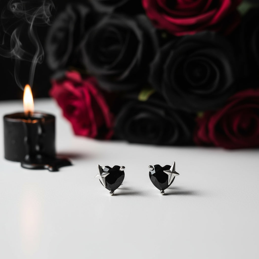 Gothic Stud Earrings with Black Diamond Option