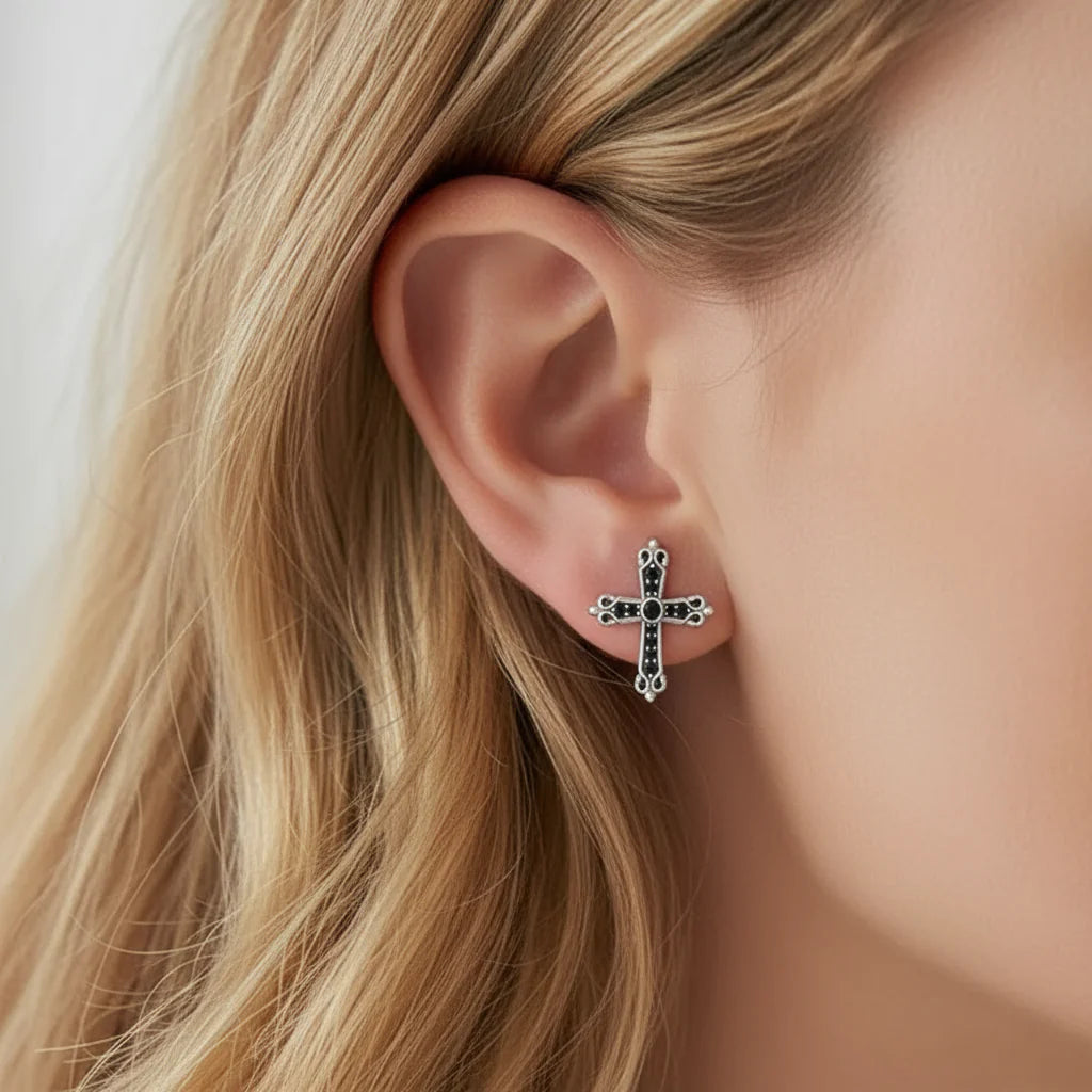Gothic Stud Earrings with Black Diamond Option