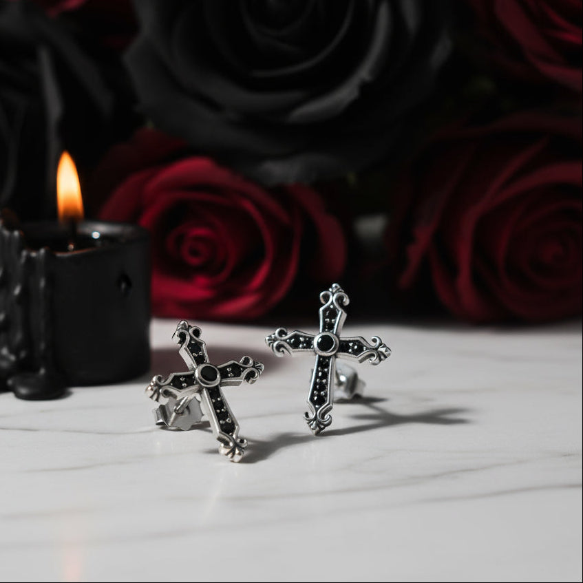 Gothic Stud Earrings with Black Diamond Option