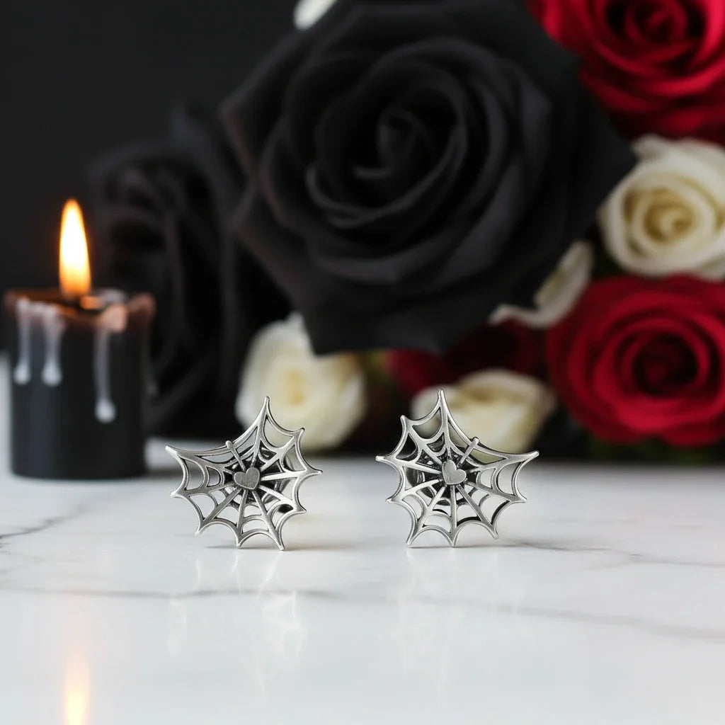 Gothic Option Retro Spider Web Stud Earrings