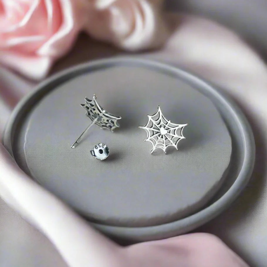 Gothic Option Retro Spider Web Stud Earrings