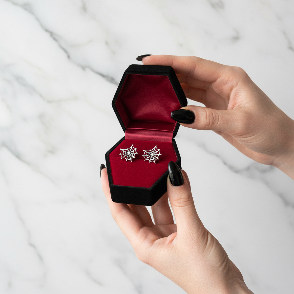 Gothic Option Retro Spider Web Stud Earrings