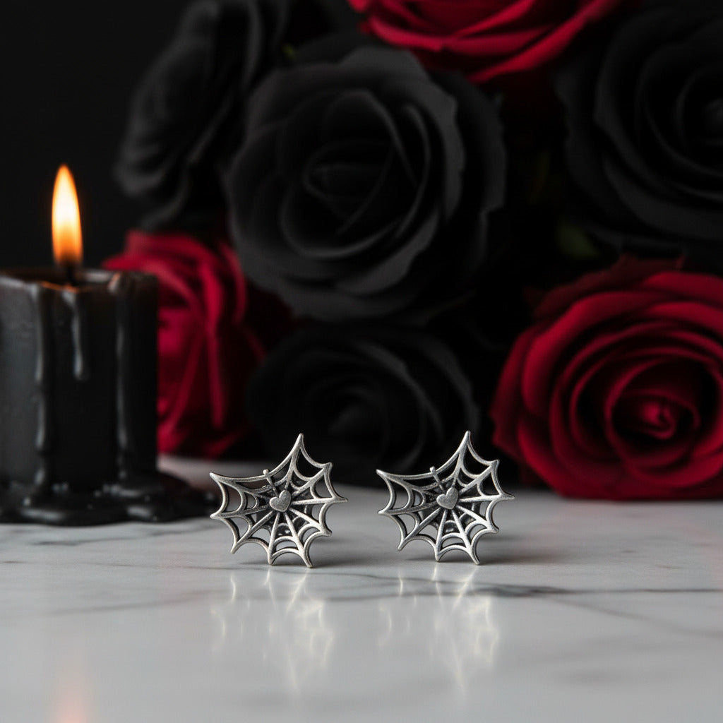 Gothic Option Retro Spider Web Stud Earrings