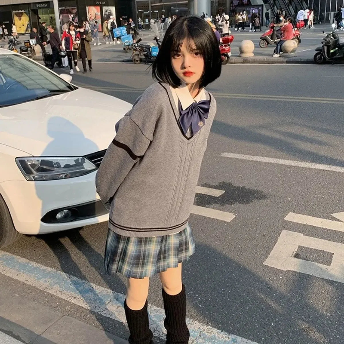 Gray Preppy Knitted Sweater – Vintage Oversized Japanese Style Pullover