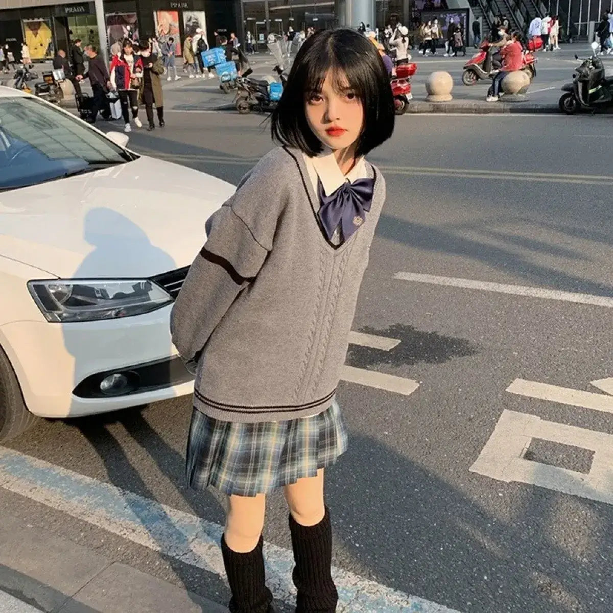 Gray Preppy Knitted Sweater – Vintage Oversized Japanese Style Pullover