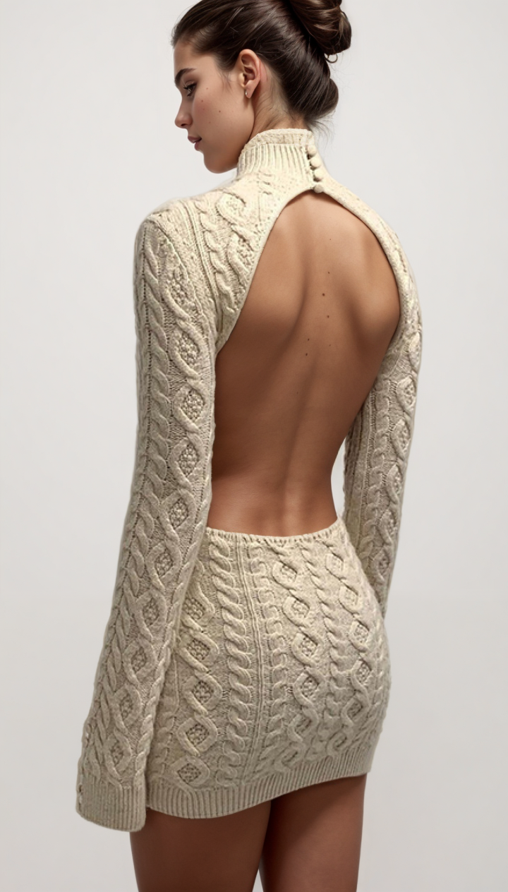 Cut Out Cable Net Mini Dress