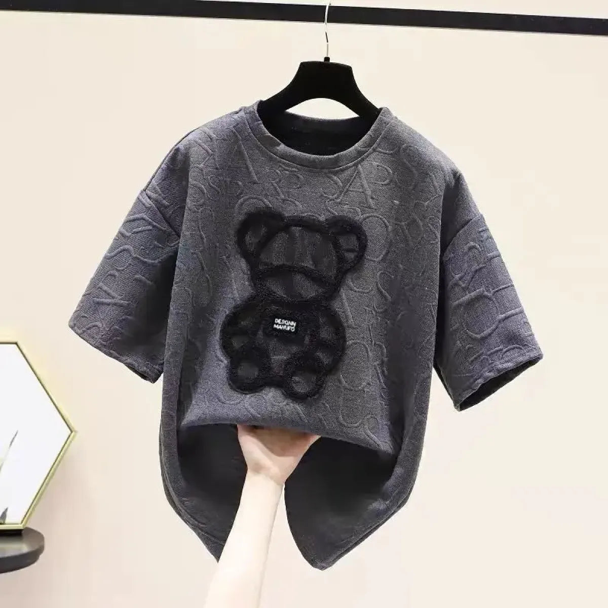 Harajuku Bear Jacquard T-shirt - Plus Size Loose Summer Tee