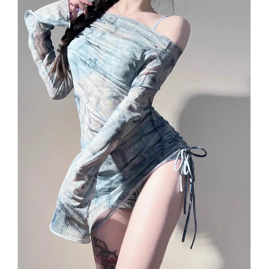 Mesh Off Shoulder Set – Harajuku Bikini & Smock Swimsuit