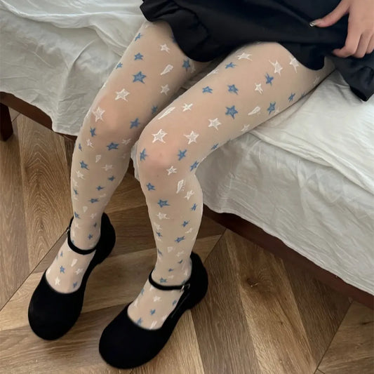 Sheer Star Print Tights – Harajuku Fairy Kei Kawaii Aesthetic