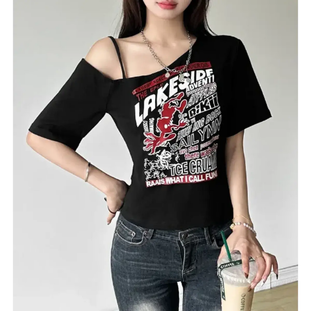 Harajuku Gothic Off-Shoulder T-Shirt