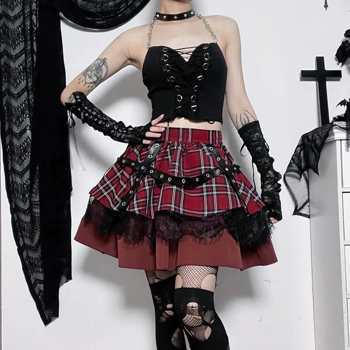 Harajuku Plaid Pleated Skirt - Y2K Mini Cake Skirt
